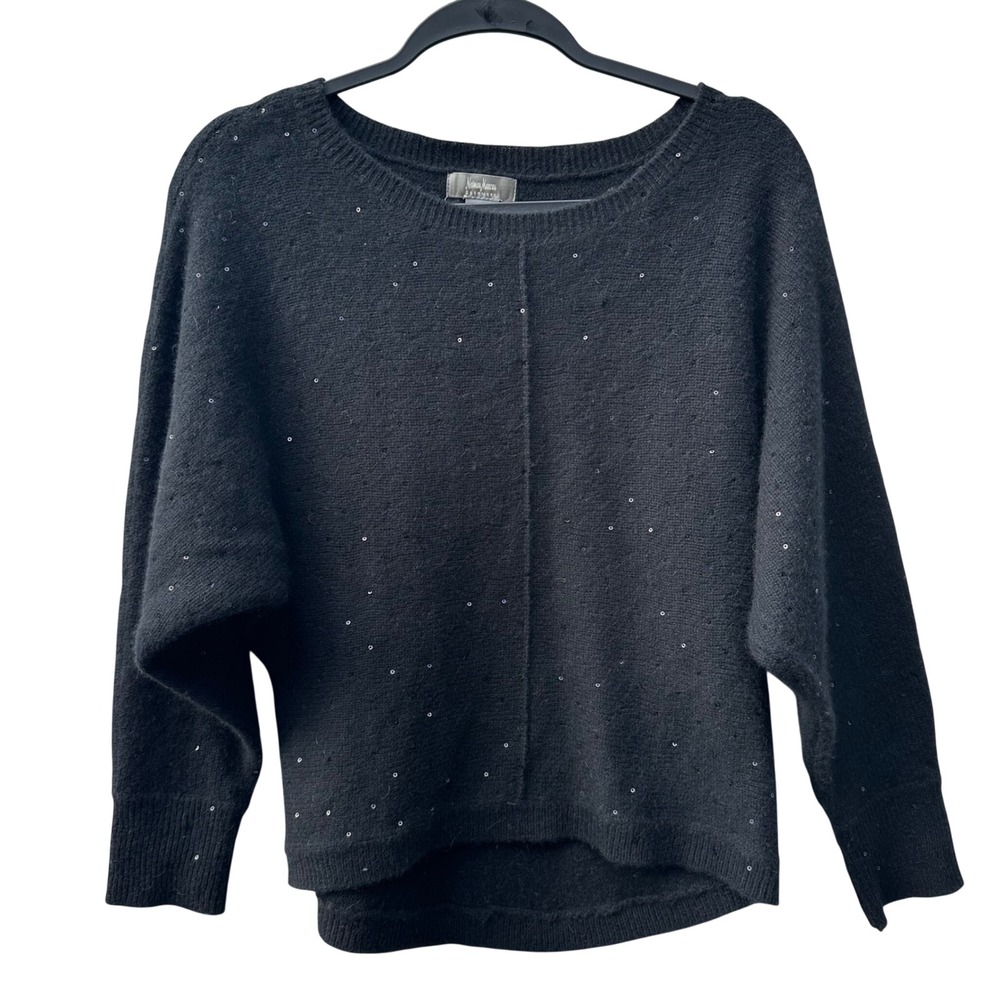 Neiman Marcus Cashmere Sequin‎ Embellished Dolman Sleeve Sweater Women XS Black - Picture 1 of 3